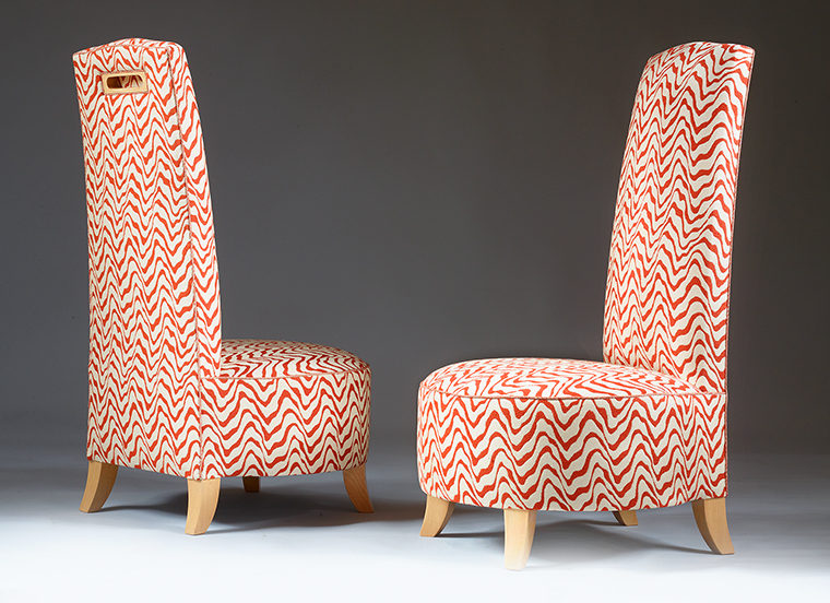 Maison Dominique low chair. Solid beechwood frame, sycamore feet and handle, varnish finishings.