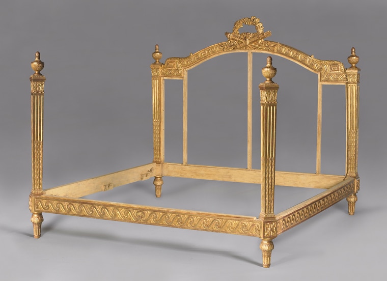 LOUIS XVI STYLE CARVED GILTWOOD BED