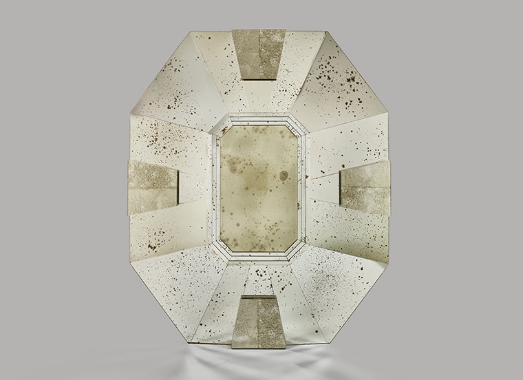 Serge Roche style antiqued mirror octogonal