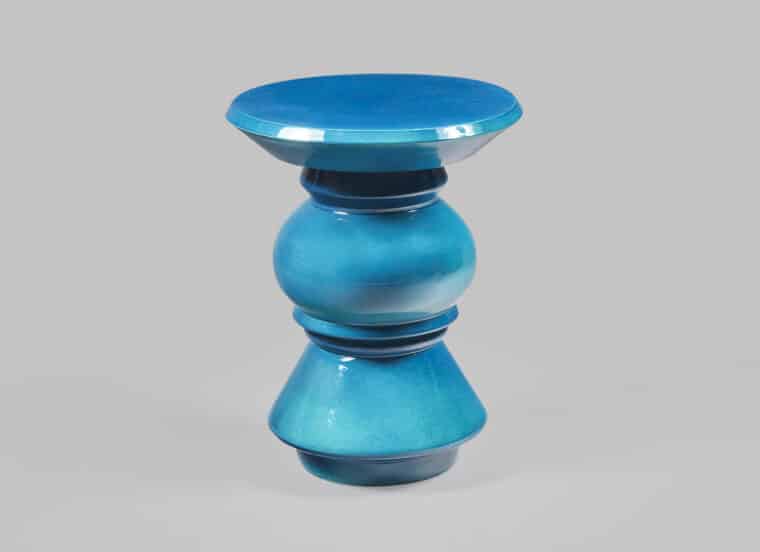 Glazed ceramic side table blue